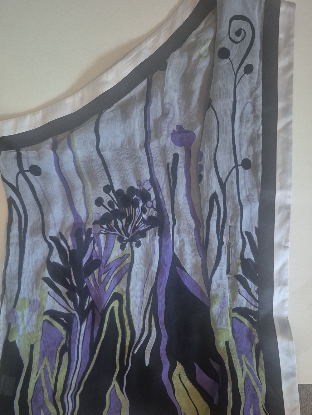 Decorative Floral Sheer Scarf Panel in Purple and Black
